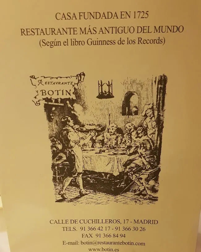 panfleto de restaurante sobrino de botin en madird