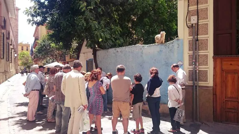 grupo de turista viendo la casa de los gatos