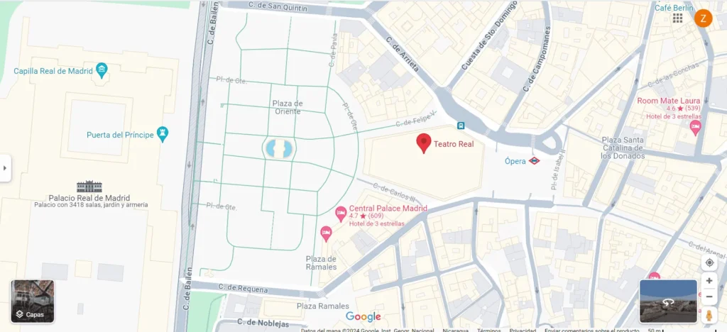 captura de pantalla del mapa del teatro real de madrid