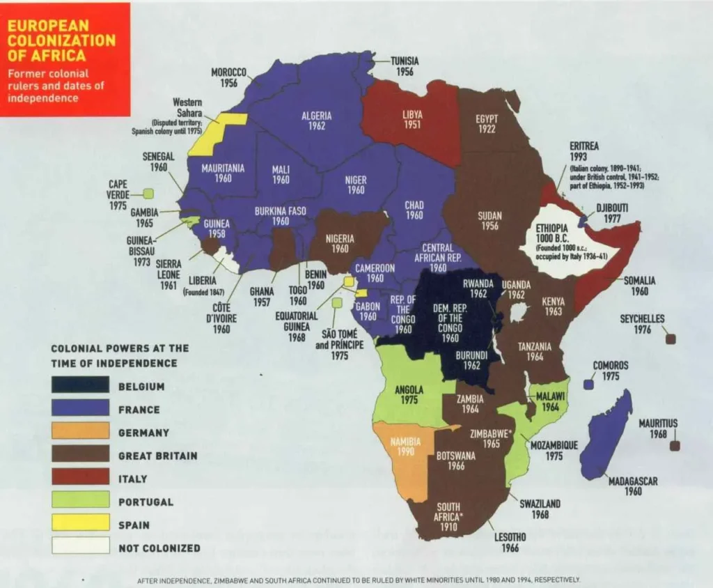 Mapa de países africanos que nacieron producto de la colonización europea