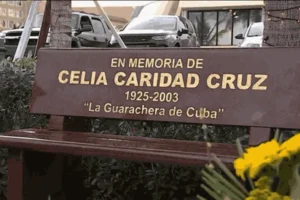banco donde celia cruz solia sentarse cada vez que visitaba la ermita de la caridad del cobre en miami
