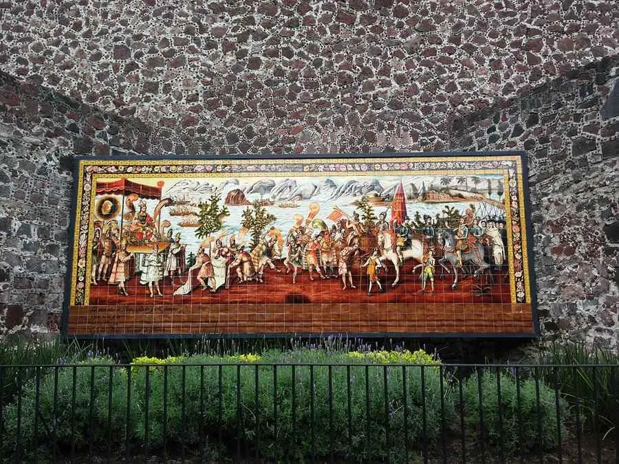 Mural conmemorativo del encuentro de Cortés y Moctezuma