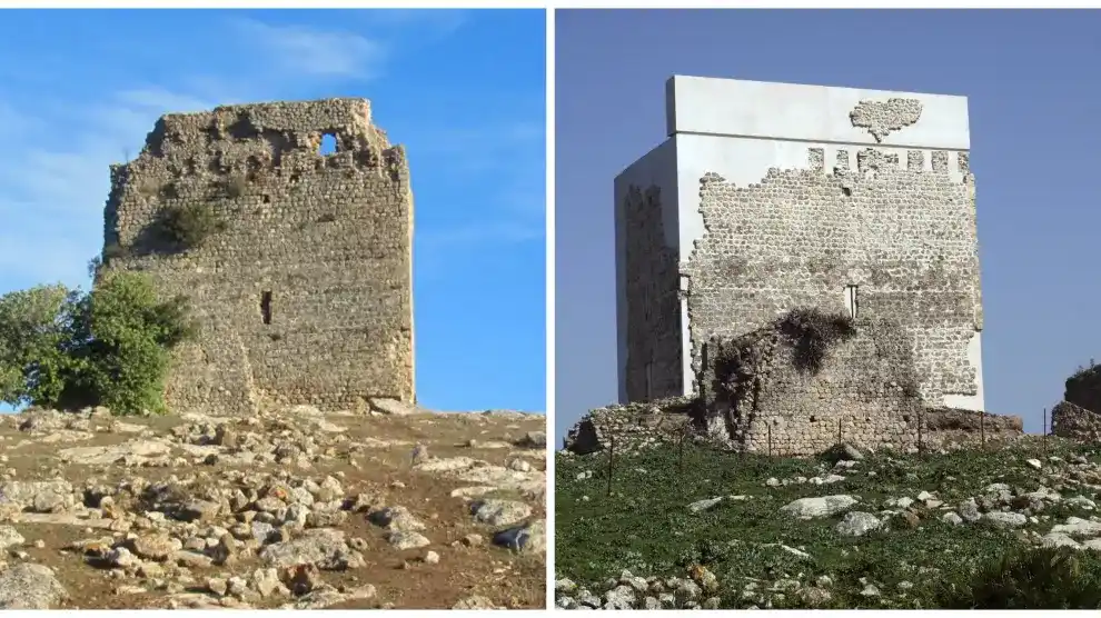 comparacion del antes y despues de la restauracion del castillo de matrera