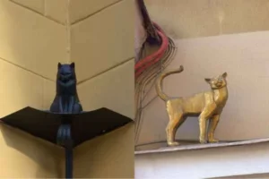 estatuas de los adorables gatos Eliseo y Vasilisa en San Petersburgo