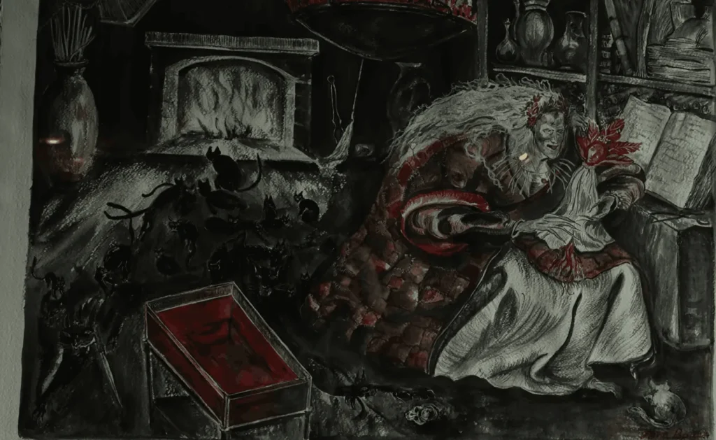 pintura en el museo de las brujas en triora