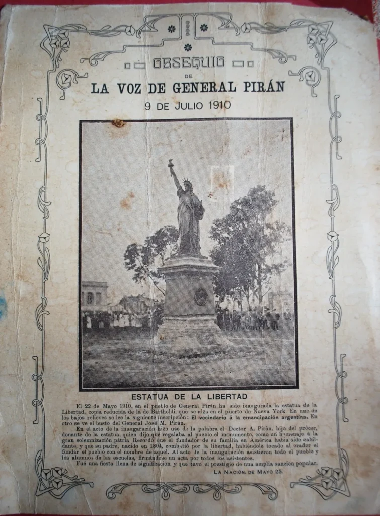 primera mencion en un periodico de la estatua de la libertad en general piran