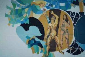 el adan desnudo en un mural de una iglesia de ferros, mina gerais brasil